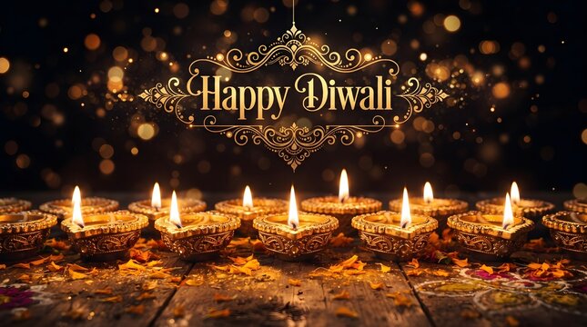 Celebrating the festival of lights a radiant diwali scene with warm glowing diyas and sparkling decorations