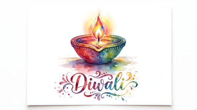 A vibrant watercolor illustration depicting a traditional diwali lamp symbolizing light over darkness and hope