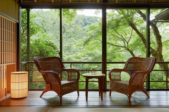 縁側から新緑の絶景を眺めて心癒される静寂の和風空間