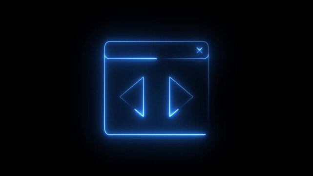 Glowing blue neon browser window icon with arrows