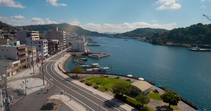 Onomichi Waterfront Road and Harbor on the Seto Inland Sea, Japan