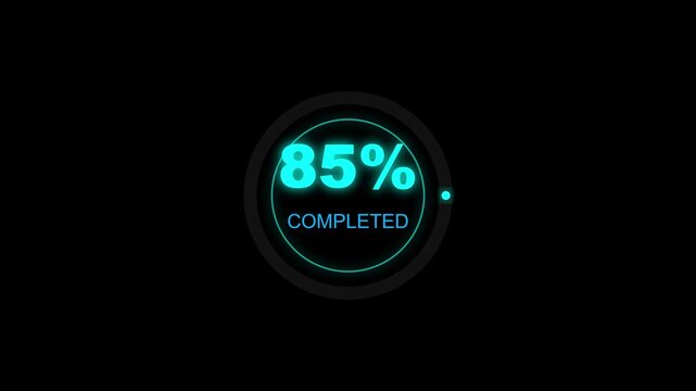 Neon blue circular loading bar animation showing eighty five percent progress