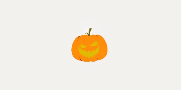 Scary carved halloween pumpkin jack olantern with glowing green eyes and mouth spooky evil pumpkin autumn holiday october