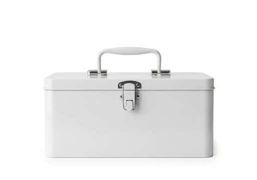 White metal lunch box with handle and latch