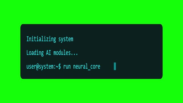 Terminal command line interface loading motion animation on green background