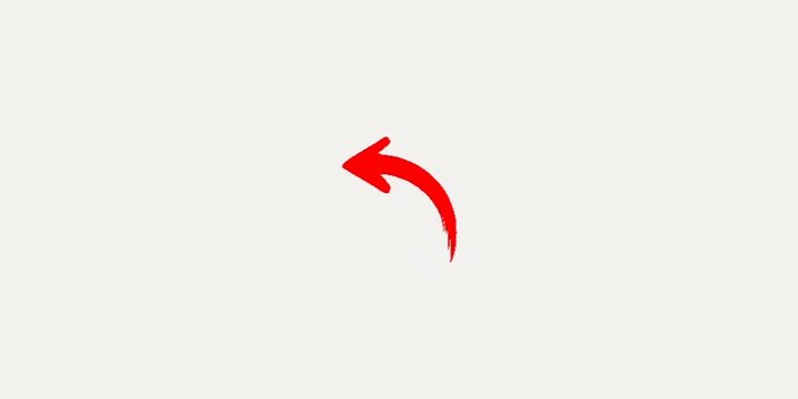 Red hand drawn curved arrow pointing left sketch pointer white background graphic element design asset direction sign
