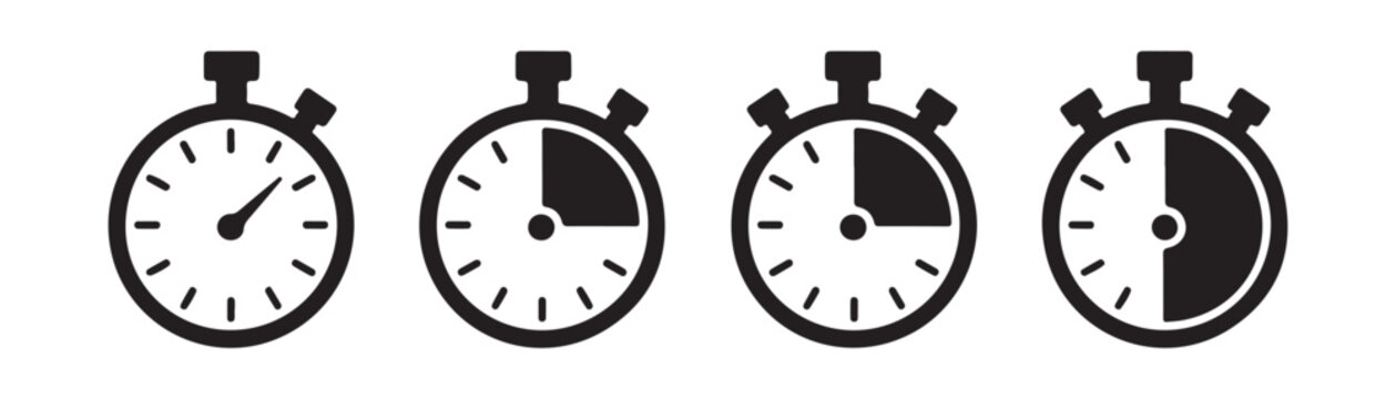 Chronometer vector symbols showing various time progress increments of quarter and half portions.