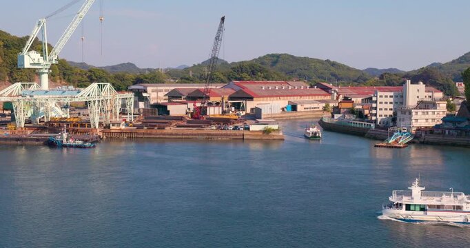 Boats and Shipyard in Onomichi Harbor, Hiroshima, Japan