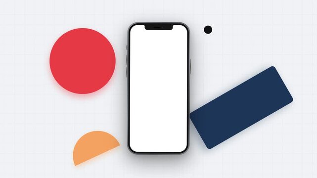 A Blank Smartphone Screen Displayed Alongside Colorful Geometric Shapes Showing a Creative Arrangement