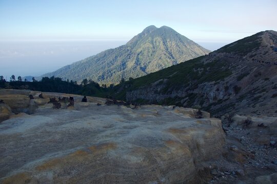 Volcanic Landscape and Mountain Trail at Ijen Volcano Indonesia