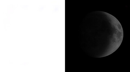 Minimalist lunar eclipse illustration, realistic moon phase on black and white background, celestial astronomical art for science education © Emran