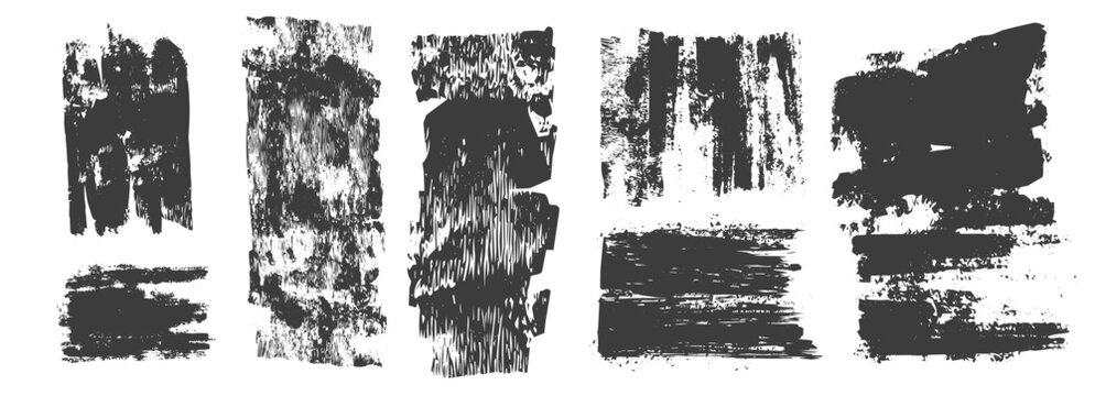 Ink roller stamp, linocut overlay set. Scribble with rough ink edges textured background. Vintage paper effects, and distressed graphic. Vintage letterpress rough grain surface.
