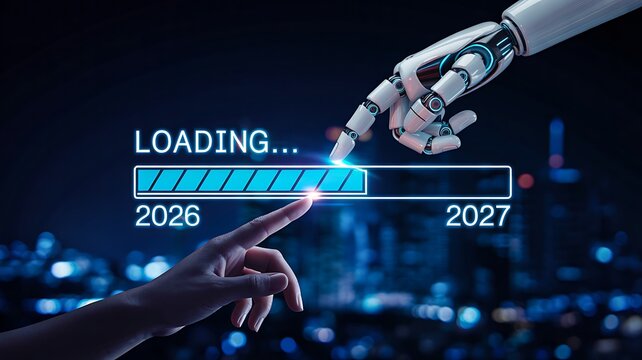 Artificial intelligence loading from 2026 to 2027 representing technology and future innovation