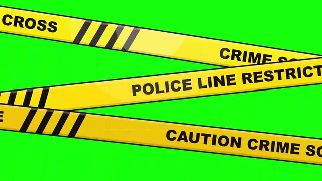 Dynamic 3D rendered yellow crime scene barrier tape animation for police investigations and restricted access site warnings on a digital background