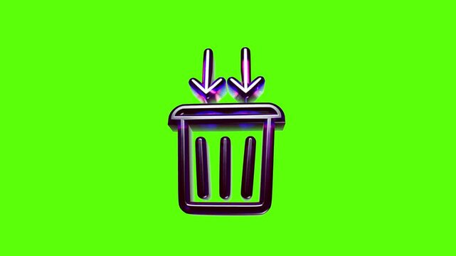 Shiny purple trash can icon with two arrows pointing down representing delete or remove action feature