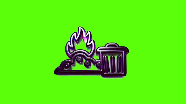 Purple trash can icon with fire flames symbol representing waste disposal or burning garbage concept