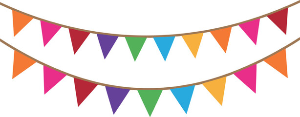 Obraz premium Colorful Birthday Bunting Banners with Multicolored Triangle Flags on Strings Isolated on White Background for Party Celebration and Festival Event Decorations