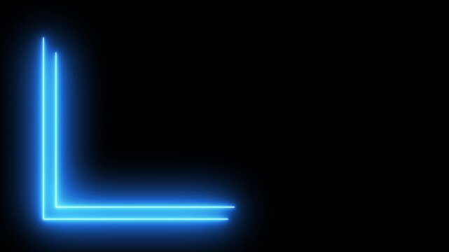Blue neon line border forming glowing double rectangle frame on black background for digital motion graphic video overlay.