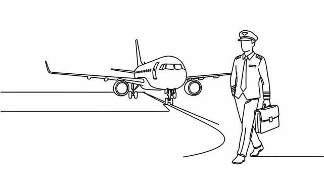 Continuous one line drawing of a boy with a paper plane dreaming of becoming an airline pilot vector