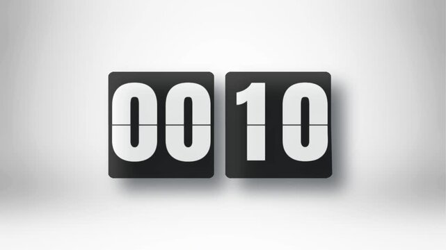 flip counter 15 second countdown animation from 15 to 0 number in grey and white gradient background 4k.