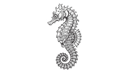 Vintage seahorse engraving vector, detailed nautical sea horse illustration, antique marine life sketch for ocean branding © Toqeer