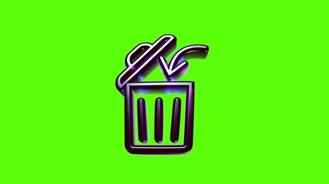 Purple trash can icon with an arrow pointing down for deleting digital files and computer documents