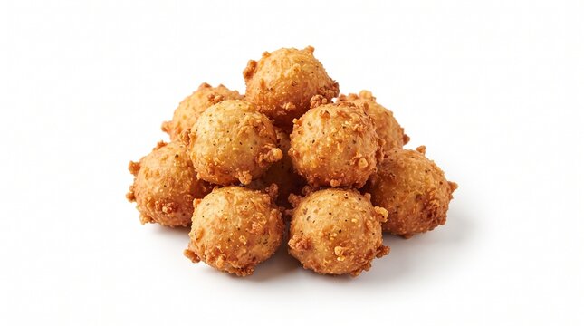 Crispy Deep Fried Hushpuppies Cornbread Balls Stacked on White Background Carnival Street Food Snack