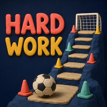 sports football motivation hard work clay staircase training challenge illustration