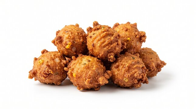 Crispy Deep Fried Hushpuppies Cornbread Balls Stacked on White Background Carnival Street Food Snack