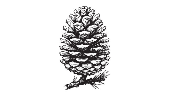 Vintage pine cone illustration, hand drawn botanical pinecone vector, rustic woodcut forest element for winter holiday decor