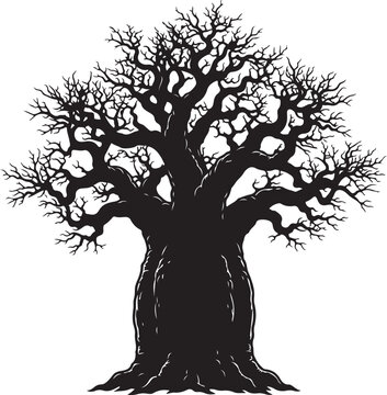 Black baobab tree silhouette
