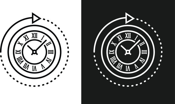 Roman Numeral Clock Icon with Counterclockwise Arrow History and Time Concept