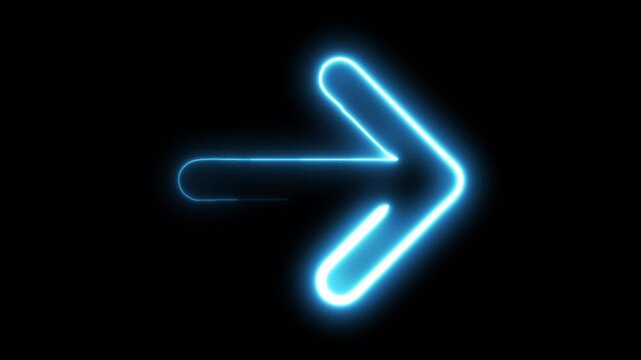 Neon blue arrow icon blinking on black background dynamic digital pointer animation for directional and ui design.