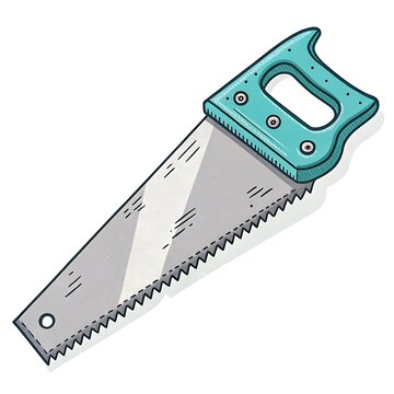 Hand saw with green plastic handle and sharp metal blade