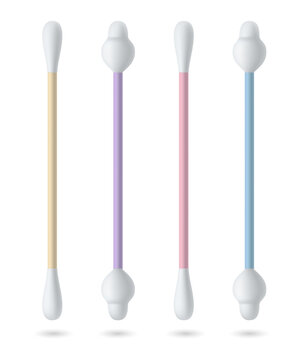 Colorful cotton swabs in pastel hues on transparent background