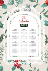 Naklejka premium 2027 Christmas Year Calendar with Lace Frame and Red Bow