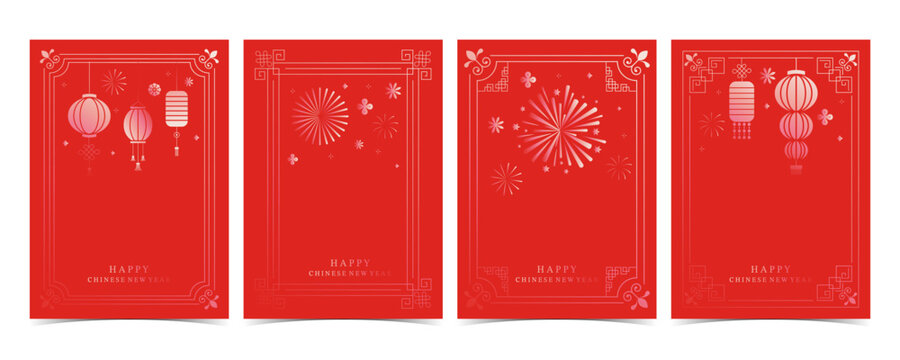 Red Chinese New Year Gradient Cards with Lanterns