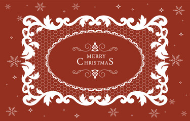 Naklejka premium Ornate Red Christmas Banner with White Flourish Holiday Frame