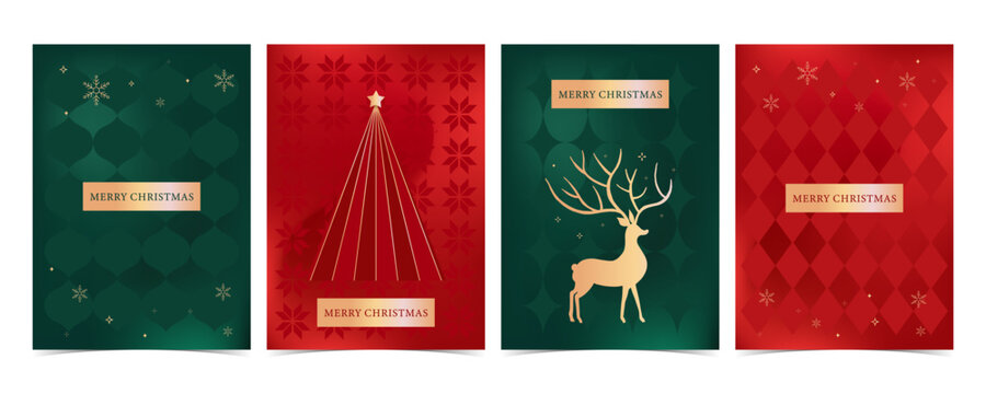 Christmas Gold Card Set with Deer, Tree, and Pattern