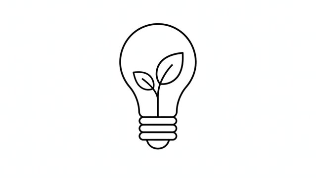 Minimal keyline vector of a precise lightbulb containing a tiny growing leaf, featuring uniform crisp black lines and an isolated clean composition. Generative AI image.