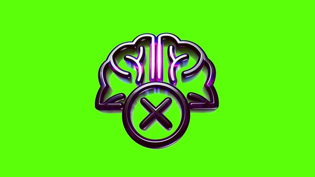 Metallic brain icon with a cross mark symbol representing error or mental health issues on green background