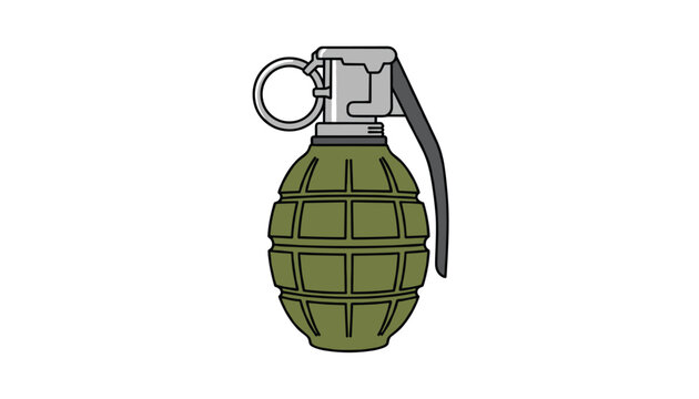Detailed colorful vector illustration of an explosive military hand grenade isolated on plain white background.