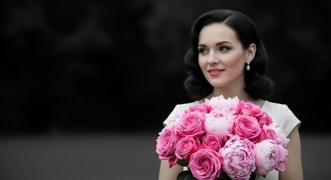 Woman holding pink flowers
