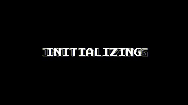 8-bit pixel art text that reads INITIALIZING against a black background, styled like a retro arcade video game title screen