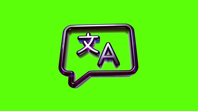 Shiny 3d translation icon with letter a and asian character inside a speech bubble for communication