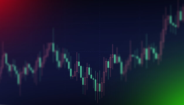 Financial stock market candlestick chart showing upward and downward price fluctuations on a dark background with digital trading analysis, investment growth, and economic volatility concept for busin