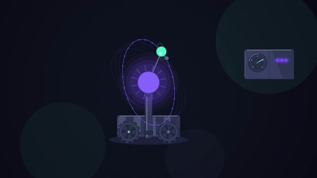 Abstract animated orrery orbit ellipse precessing slowly drawn as blue and cyan lines and shapes on a deep dark background. Seamless looping 4K motion graphics video with free space for text, ideal fo