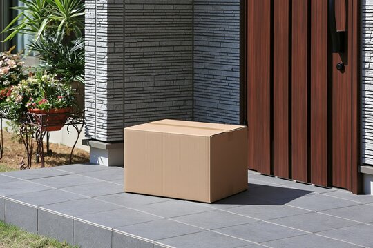 日中の住宅玄関ポーチに届いた宅配荷物置き配で不在時もスムーズ受取