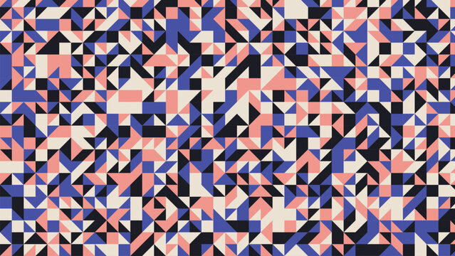 Geometric random scatter pattern in indigo blue pink and cream colors
