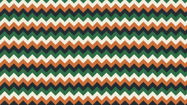 Chevron pattern vector background with forest green and orange zig zag lines